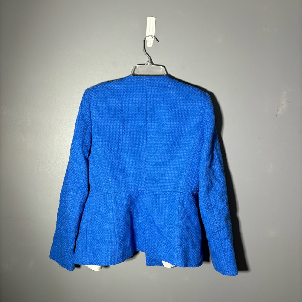 Zara Bluish Round Collar Gold Button Textured Blazer Size Small - Picture 4 of 5